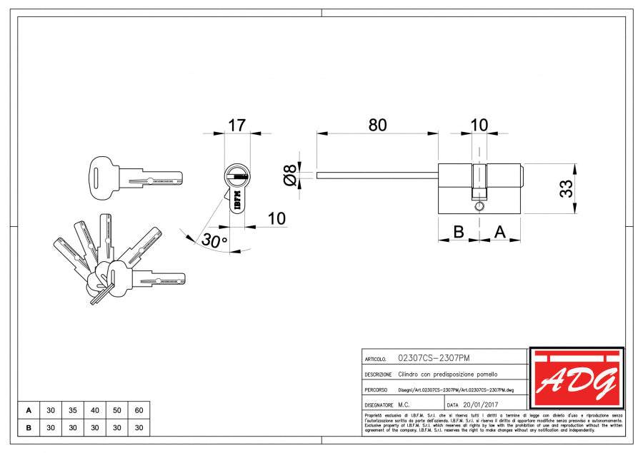 Cylinder with Knob Provision and Construction Key 2307/CS