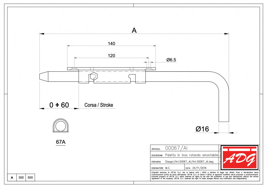 Stainless Steel Round Bolt to be Screwed into Floor