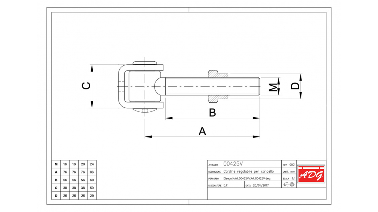 425/V Regulating Gate Hinge with Fixed Nut