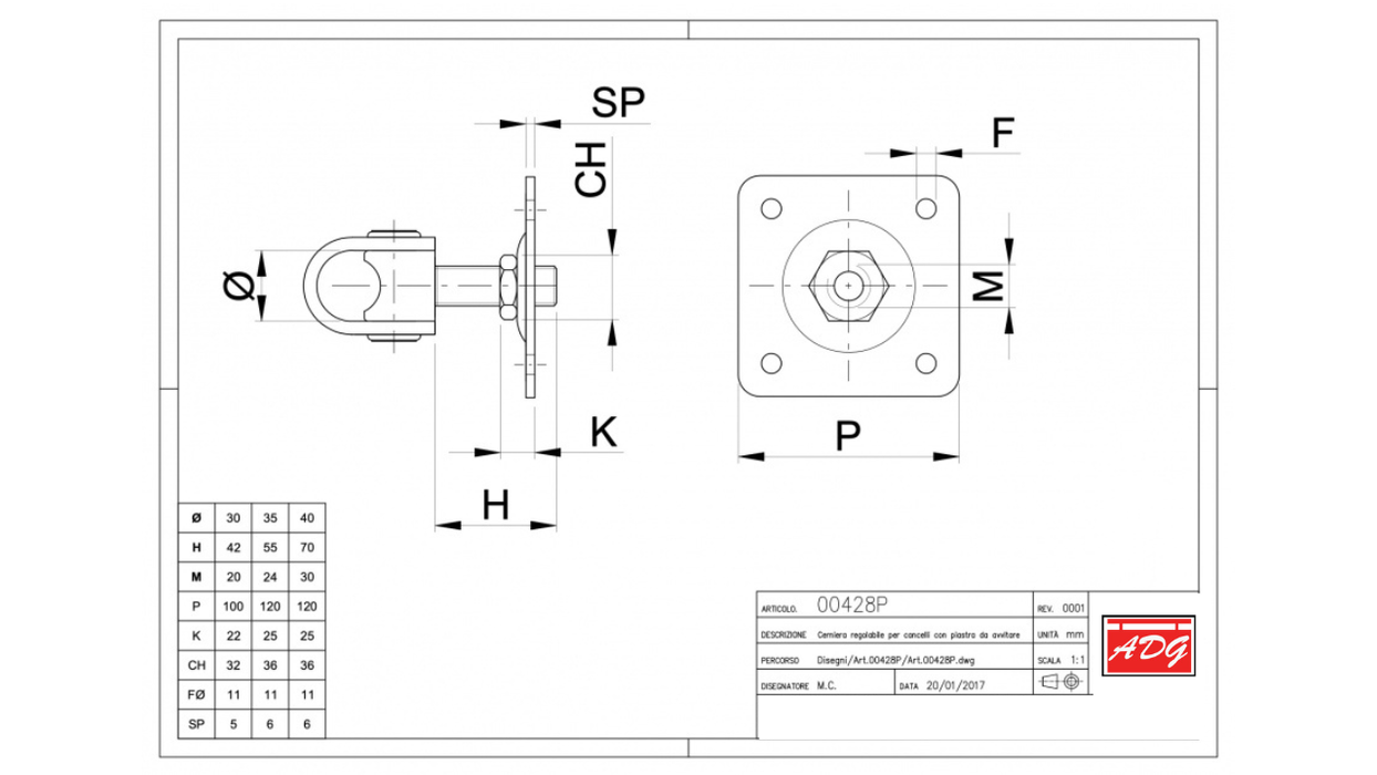 428/P Clamp gate hinge with plate to be bolted