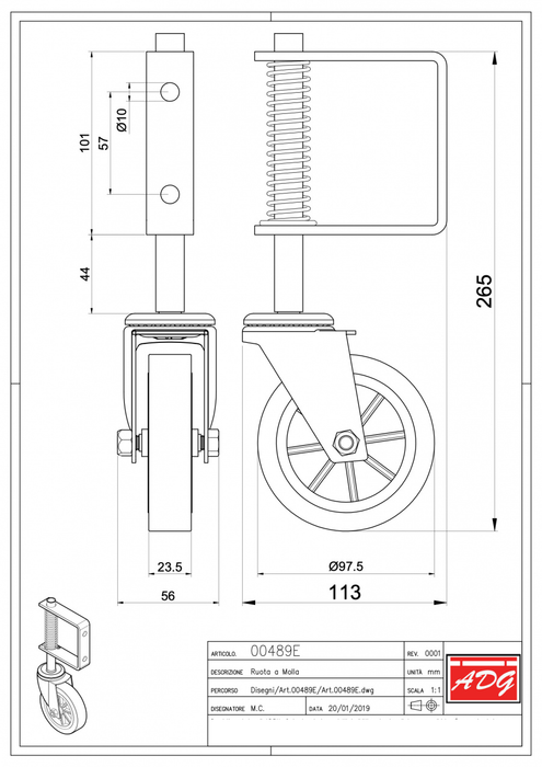 Galvanised steel wheel support for 150kg swinging gates - 489/E