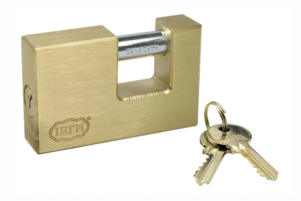 9890 Solid Brass Slide Bolt Rectangular Padlock - Hardened Steel Shackle