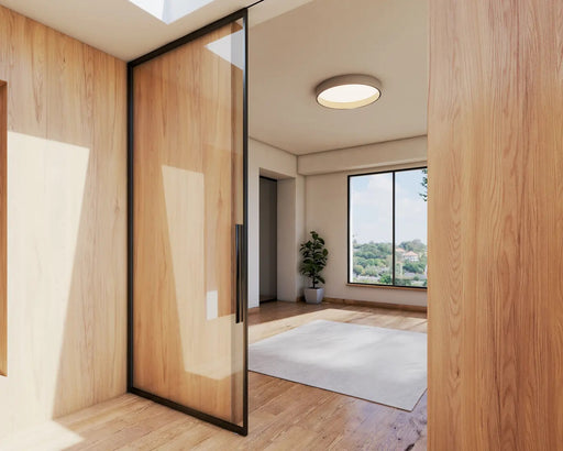 Black Framed Siding Door Floor to Ceiling.