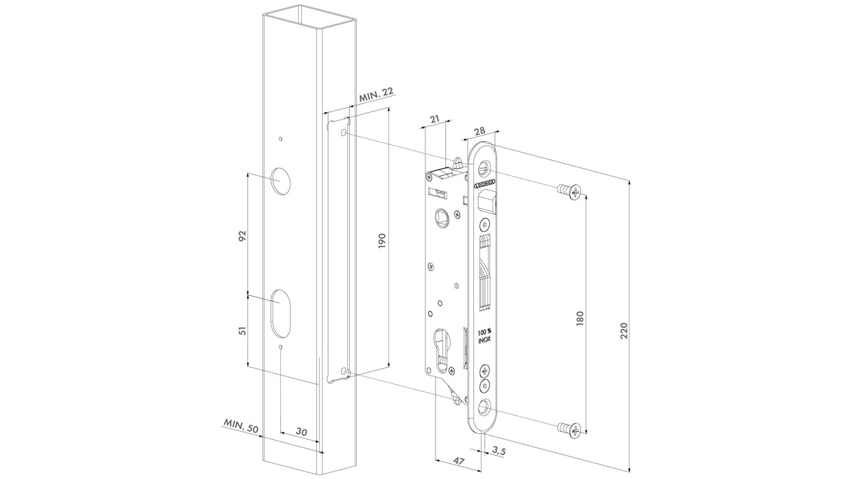 Fifty-Lock Insert Lock Set with Keep for Metal, PVC or Aluminum Gates