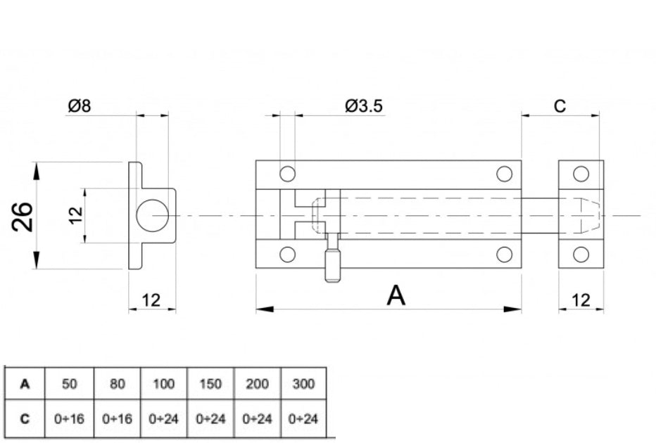 Aluminium Narrow Type Bolt