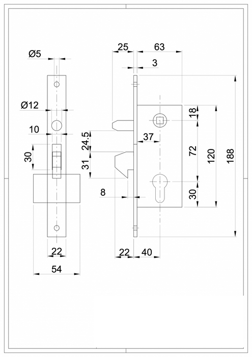 Mortice Hook Lock with Pin Small Model Sliding Lock 447/PB