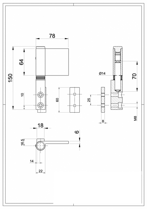 Regulating Hinge Right or Left Long Pin