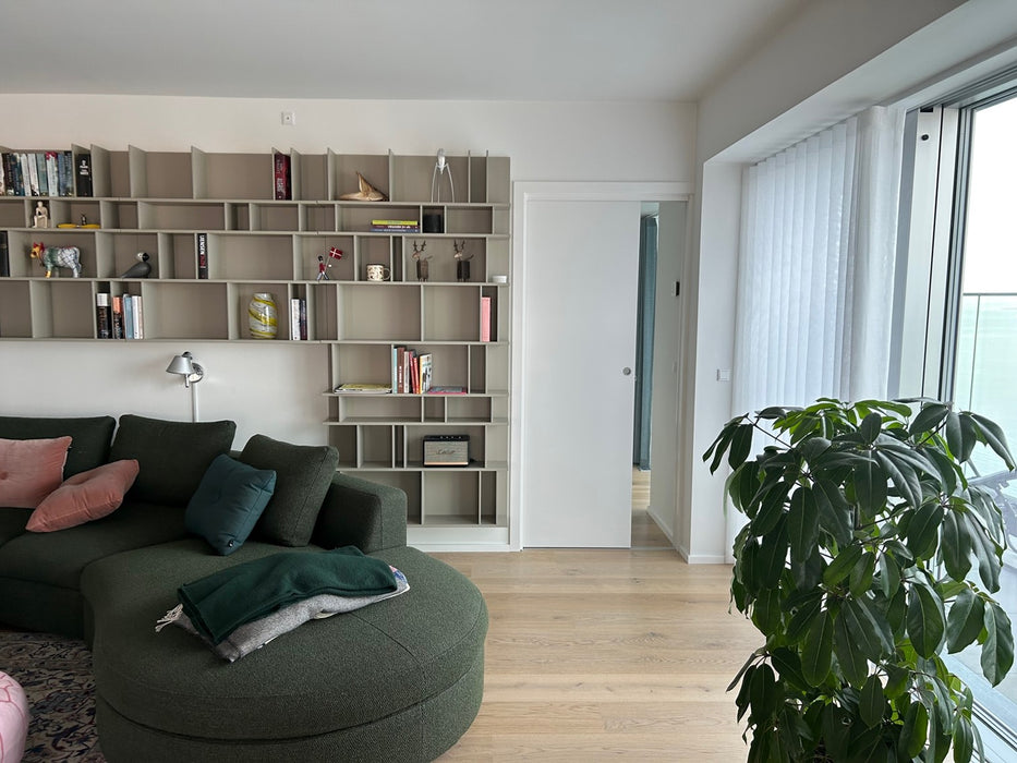 Picture-of-room-with-shelves-and-Sliding-Pocket-Door.