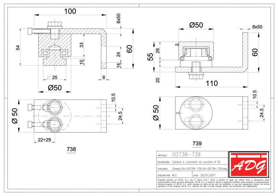 Ball Bearing Hinge to be Screwed max weight load 500 kg