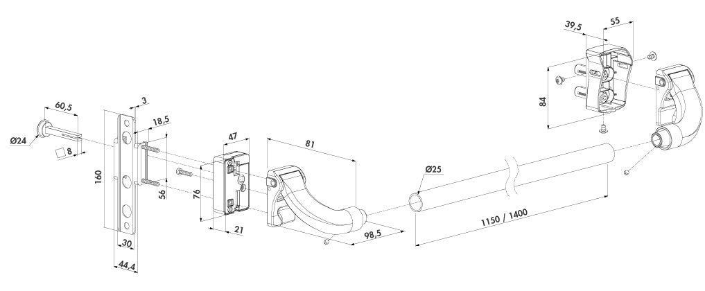 Push Bar in Aluminium for Surface Mounted Gate Locks - Pushbar-L - 3006PUSH