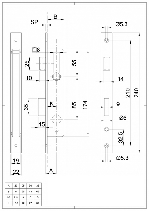 Mortice Lock for Steel Profile - 2500