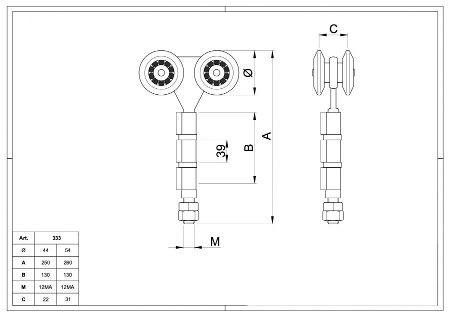 Trolley for Hanging Gates with Hinge 4 Bearings