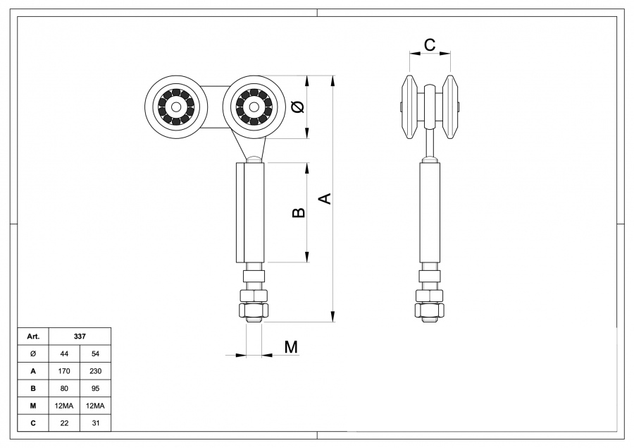 Trolley for Hanging Gates with Side Hinge 4 Bearings