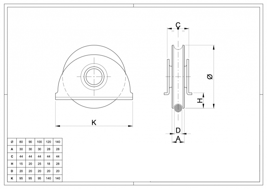 Wheel with Plates 2 Ball Bearings Round Groove