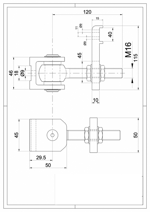 Orthogonal hinge with aluminum plate to be screwed